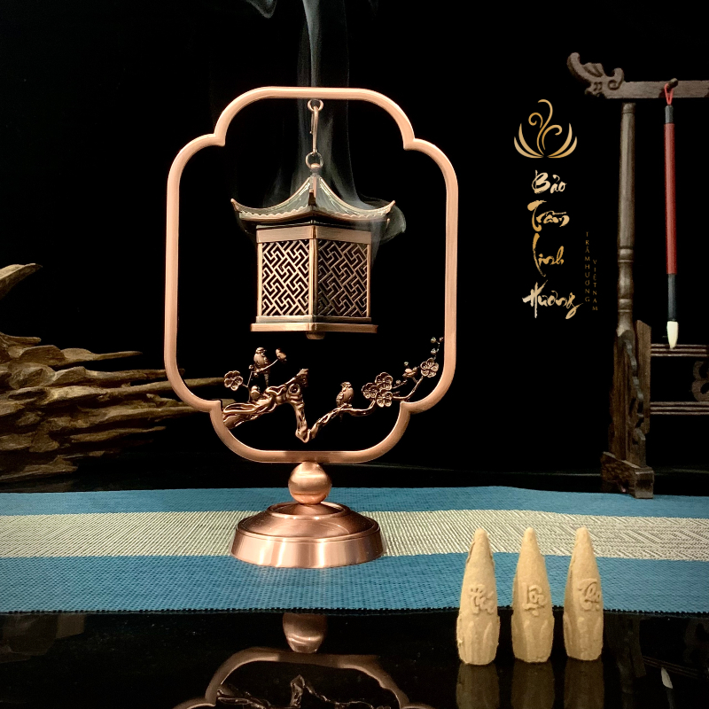 Thác Khói Lư Đốt Trầm Hương Bằng Đồng Đúc Chạm Phong Thủy - Đốt Nụ Trầm Trưng Bày Để Bàn Hội Tụ Vượng Khí - Quà Tặng