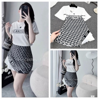 Sét áo váy - Sét đồ nữ DI.OR bản mới áo cotton khô phối dây cạp dệt ngang ngực,chân váy chất kaki dệt hàng QCL1_SB35