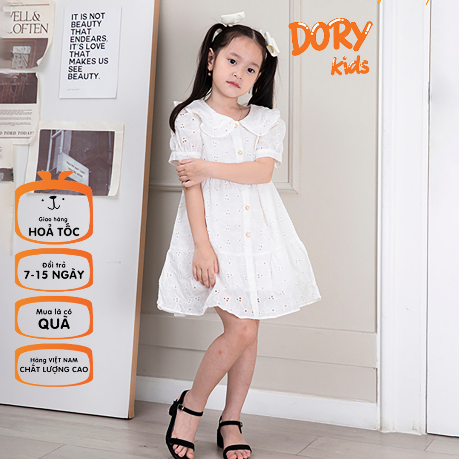Váy đầm công chúa cho bé gái DORYKIDS trắng xinh đẹp vải thô Hàn cao cấp  size đại 1 tuổi đến 12 tuổi[101056V2003]