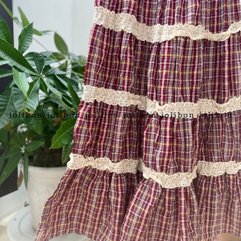 Váy đầm maxi chun ngực viền ren kẻ sọc freesize