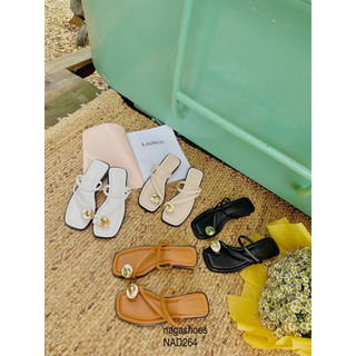 Dép nagashoes gót vuông đính phụ kiện tráng vàng nad264 4p