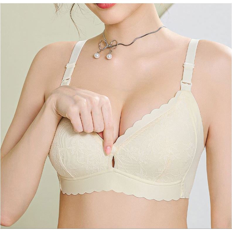 Áo lót bầu có cúc mở và khuy trên cho con bú tiện lợi chất cotton họa tiết viền su ôm ngực