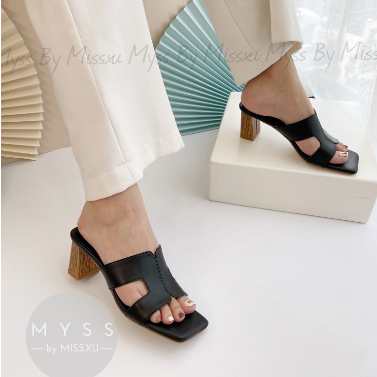 Giày guốc nữ chữ H da thật cao cấp gót trụ 6 cm thời trang MYSS - SUDT01