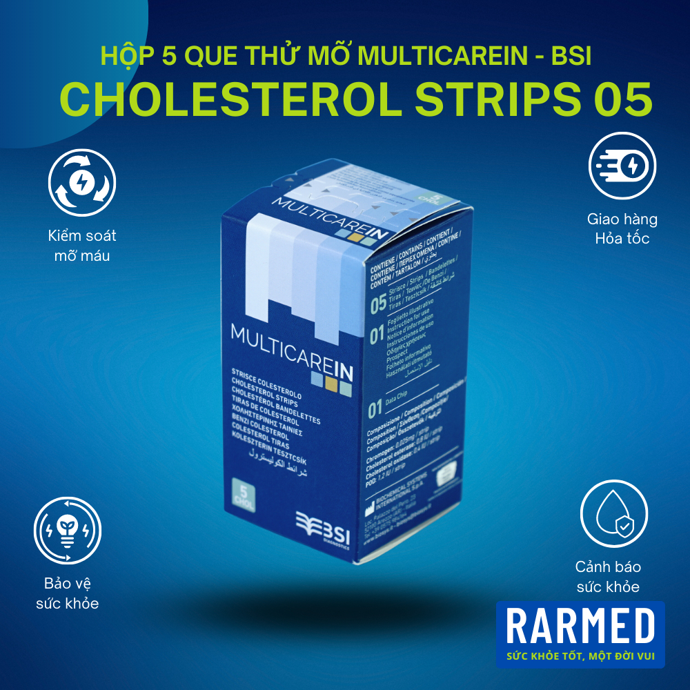 Hộp 5 que thử Cholesterol - Multicarein Cholesterol Strips 05 cho máy Multicarein