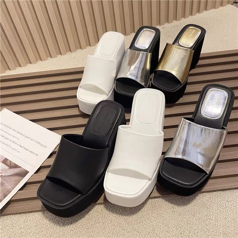 ORDER  🌹 Dép quai ngang da trơn denim , da trơn đế bánh mì 7cm