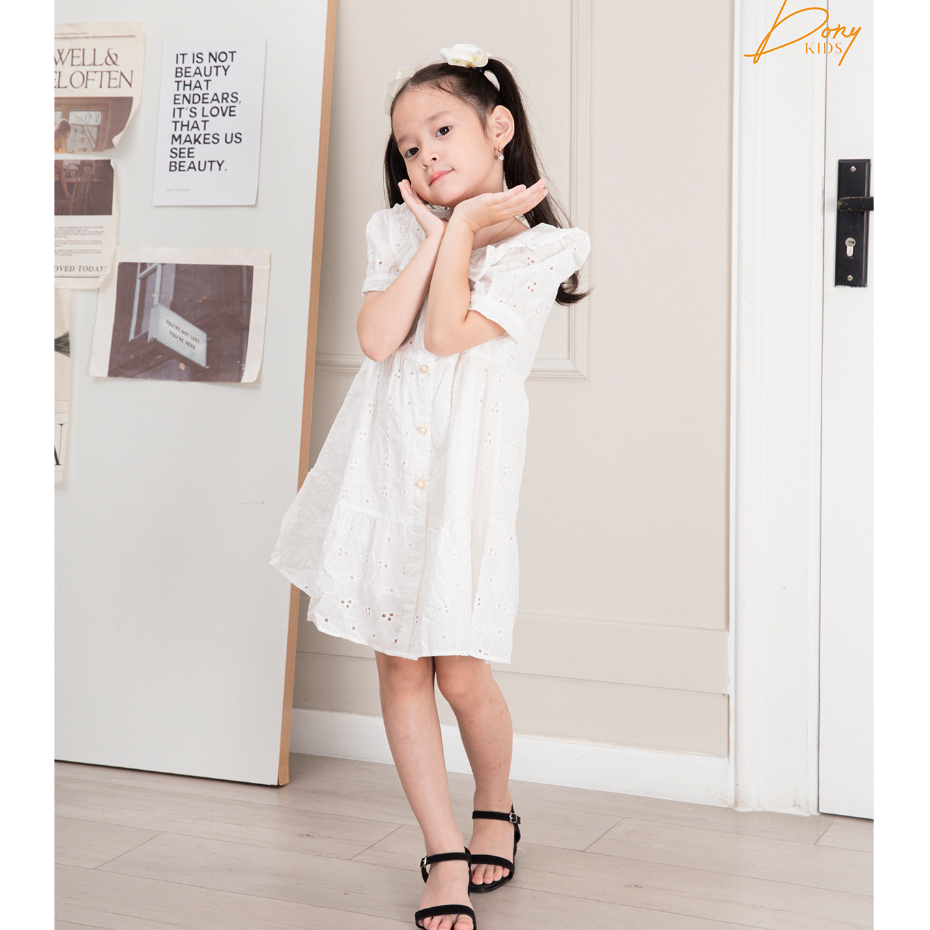 Váy đầm công chúa cho bé gái DORYKIDS trắng xinh đẹp vải thô Hàn cao cấp  size đại 1 tuổi đến 12 tuổi[101056V2003]