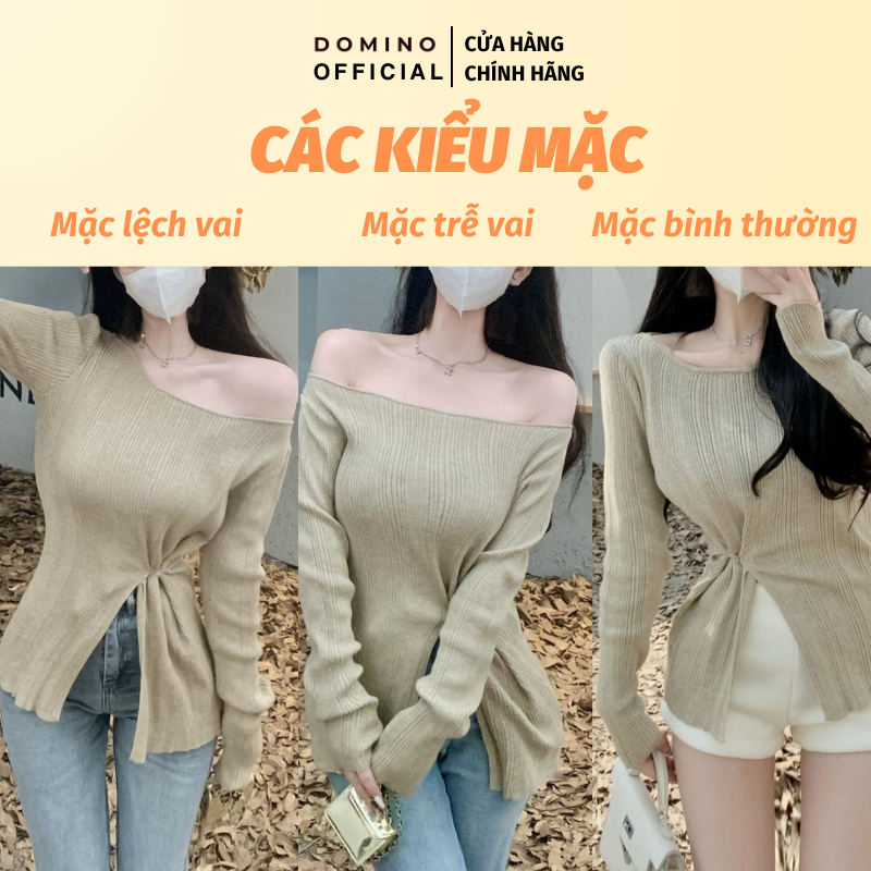 Áo Thun Tay Dài Dệt Kim Domino Phong Cách Sexy Tôn Dáng