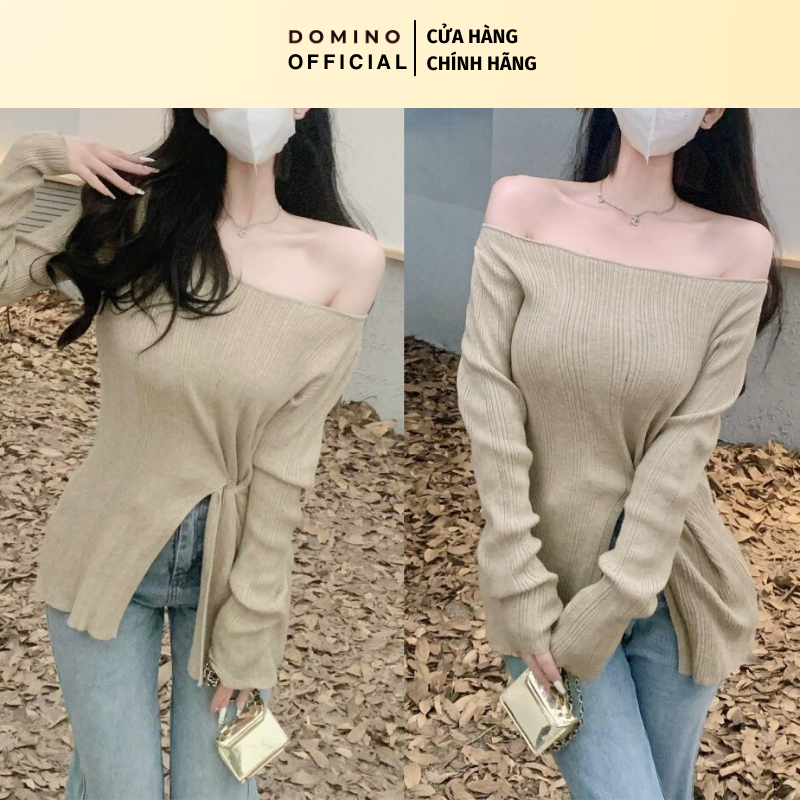 Áo Thun Tay Dài Dệt Kim Domino Phong Cách Sexy Tôn Dáng