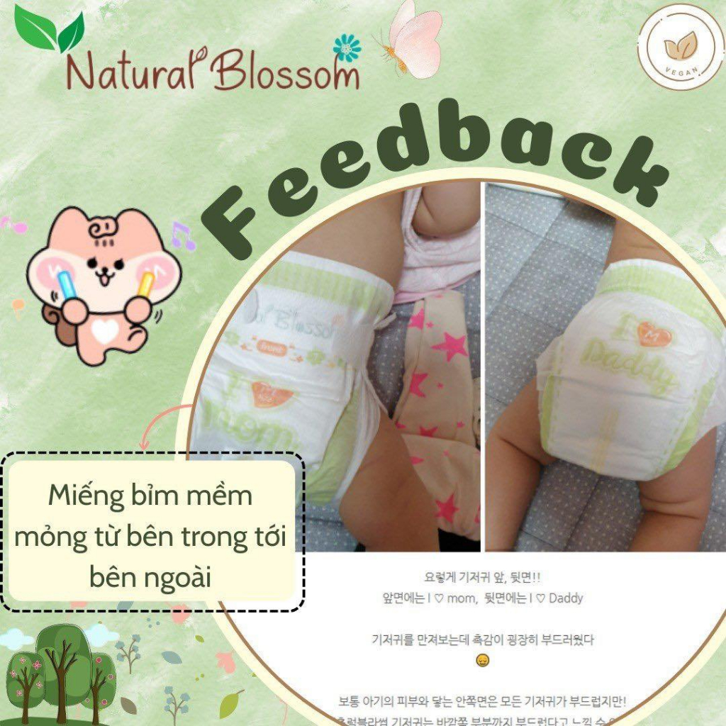 Bỉm Tã Dán/ Quần Natural Blossom Thuần Chay Đủ Size NB30/ S30/ M26/ L24/ XL22/ XXL20/ XXXL18 Cho Da Nhạy Cảm - Hàn Quốc