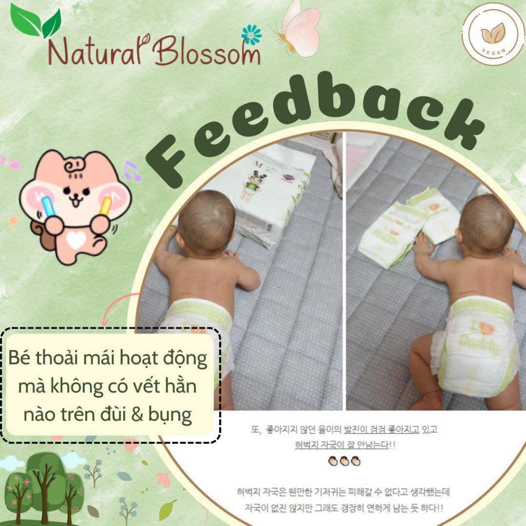Bỉm Tã Dán/ Quần Natural Blossom Thuần Chay Đủ Size NB30/ S30/ M26/ L24/ XL22/ XXL20/ XXXL18 Cho Da Nhạy Cảm - Hàn Quốc