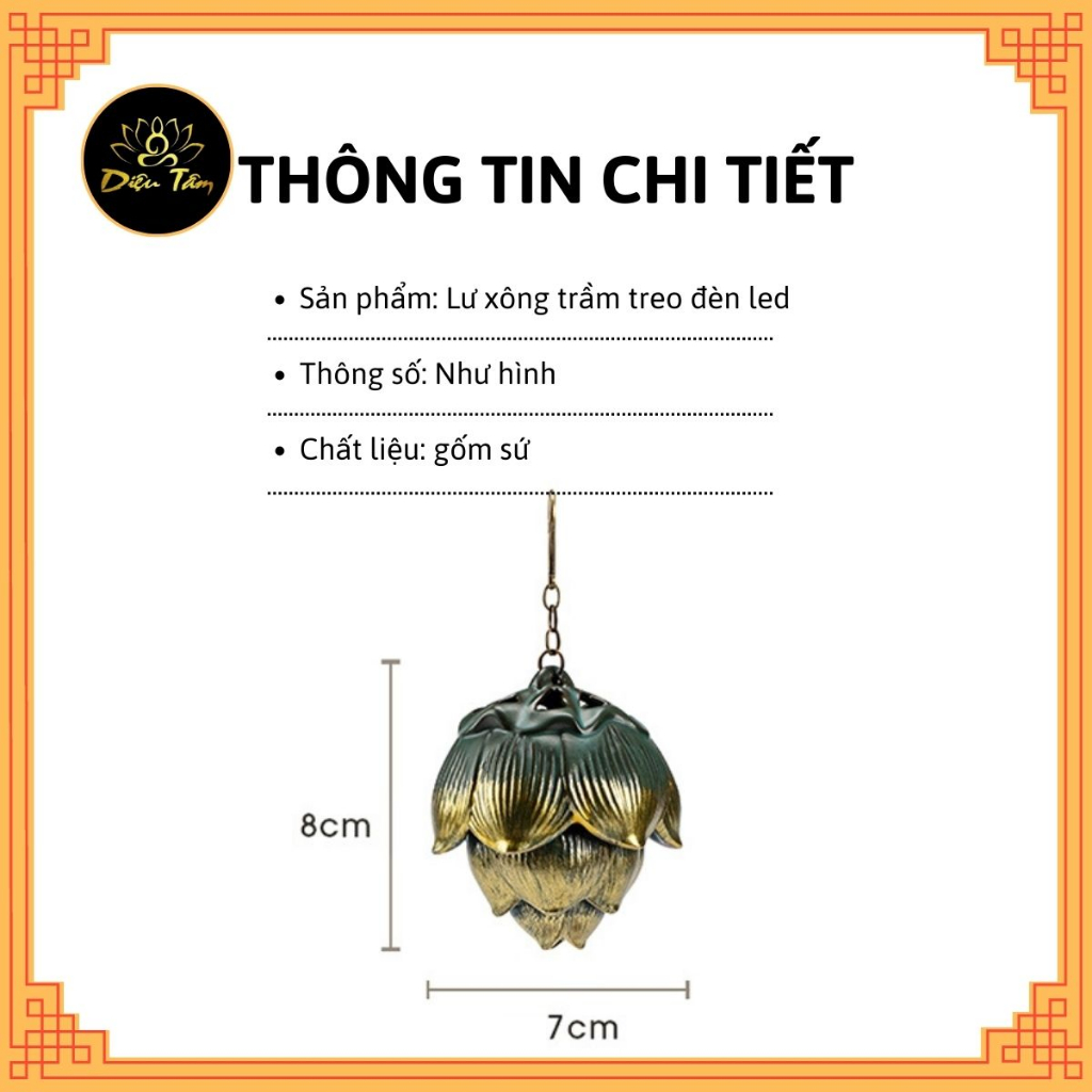 Lư đốt trầm hương,lư gốm treo xông trầm hương khói ngược lư hoa sen treo kệ đèn led, trang trí tiểu cảnh,thác khói,decor