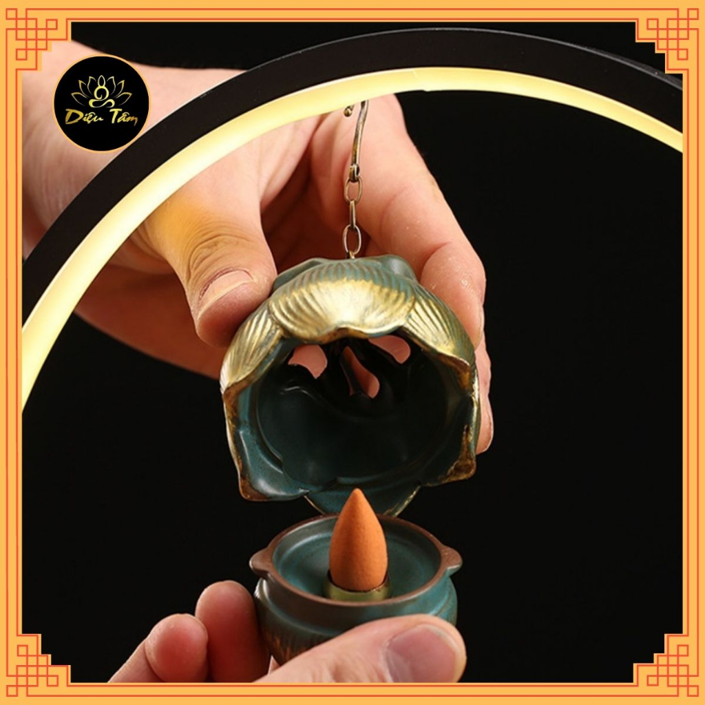 Lư đốt trầm hương,lư gốm treo xông trầm hương khói ngược lư hoa sen treo kệ đèn led, trang trí tiểu cảnh,thác khói,decor