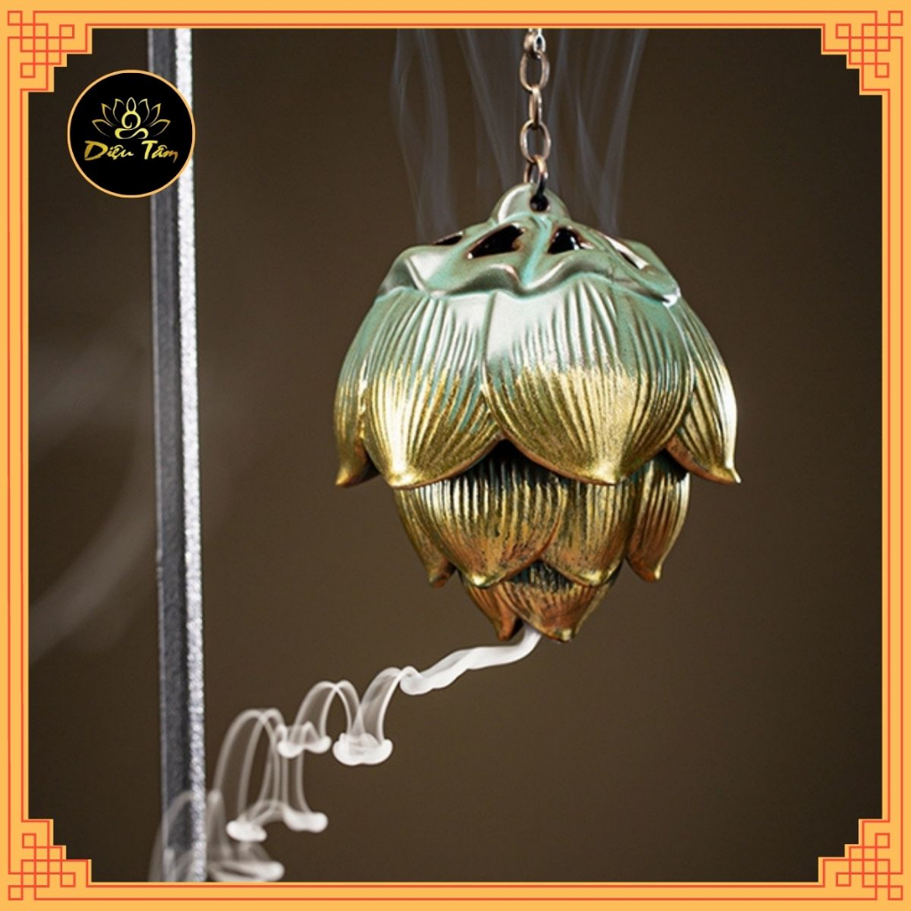 Lư đốt trầm hương,lư gốm treo xông trầm hương khói ngược lư hoa sen treo kệ đèn led, trang trí tiểu cảnh,thác khói,decor