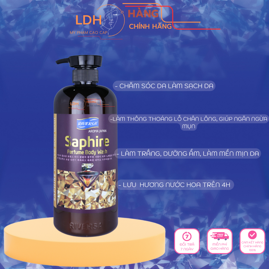 Sữa tắm trắng da dưỡng ẩm hương nước hoa dành cho nam và nữ RIVERSA SAPHIRE 950ML