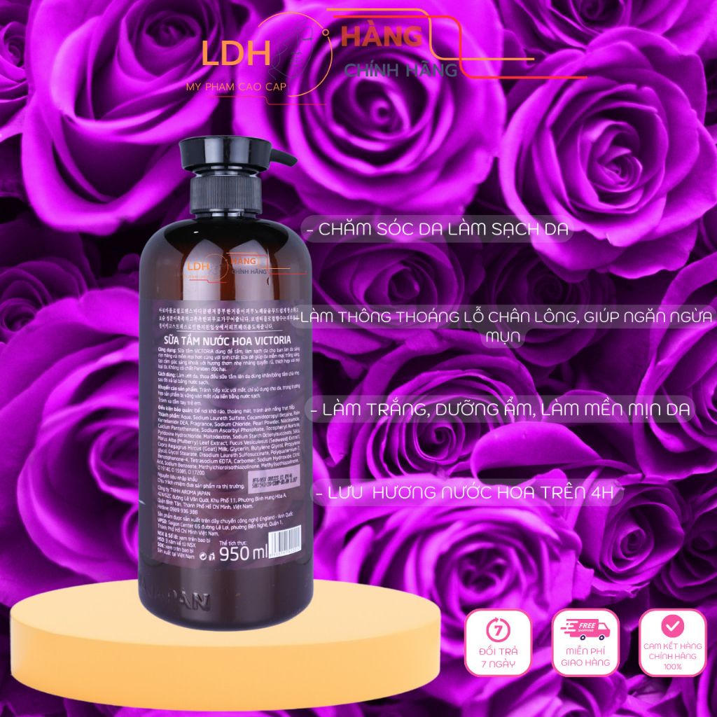 Sữa tắm trắng da dưỡng ẩm hương nước hoa dành cho nam và nữ  VICTORIA