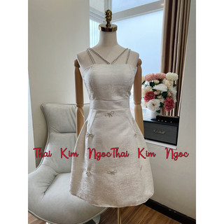 Đầm dự tiệc dây đá đính nơ tafta vân đá