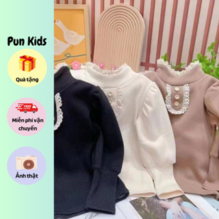 Áo nỉ giữ nhiệt dài tay cổ bèo màu be, nâu cho bé gái 9-27kg AMĐ08