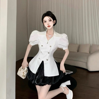 Set áo tay phồng xẻ tà, chân váy bí xòe HB thiết kế sang trọng thanh lịch S165