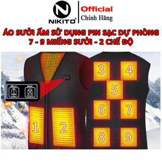 Áo sưởi ấm NIKITO sử dụng điện từ pin dự phòng, Áo khoác điện có điều chỉnh nhiệt độ từ 45- 65 độ