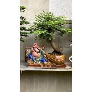 Chậu tượng Di Lặc kéo túi gốm Bát Tràng trồng cây bonsai, cây kiểng mini để bàn