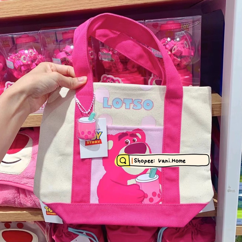 MVP3240 Túi xách vải canvas in hình gấu dâu trà sữa dễ thương cho nữ đi học đi chơi Vani Home