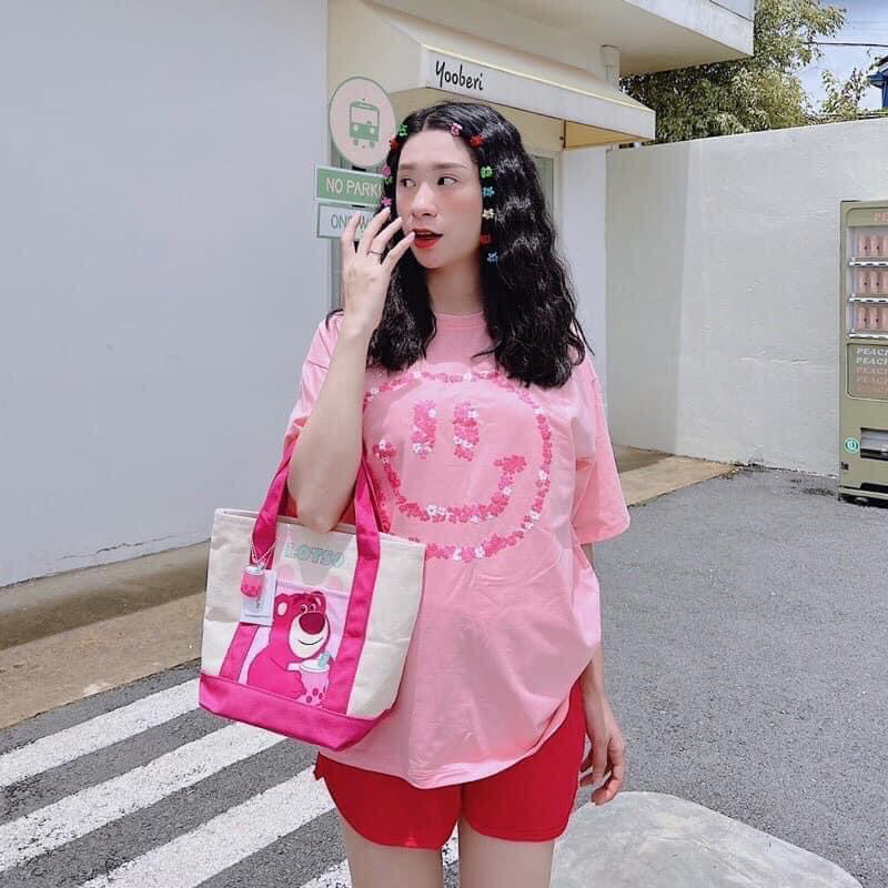 MVP3240 Túi xách vải canvas in hình gấu dâu trà sữa dễ thương cho nữ đi học đi chơi Vani Home