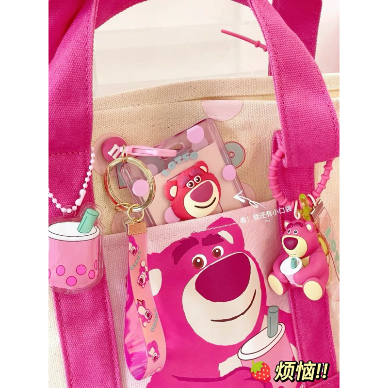 MVP3240 Túi xách vải canvas in hình gấu dâu trà sữa dễ thương cho nữ đi học đi chơi Vani Home