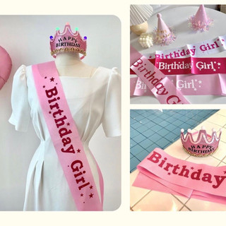 Dây đeo chéo sinh nhật hoa hậu, vương miện đính đá sang chảnh, Happy Birthday Sash