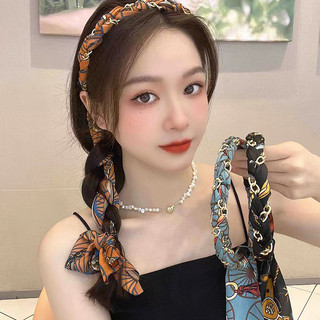 Bờm Cài Tóc Nữ Tết Dây Lụa Hoạ Tiết Siêu Dễ Thương