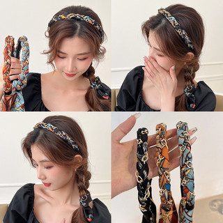 Bờm Cài Tóc Nữ Tết Dây Lụa Hoạ Tiết Siêu Dễ Thương