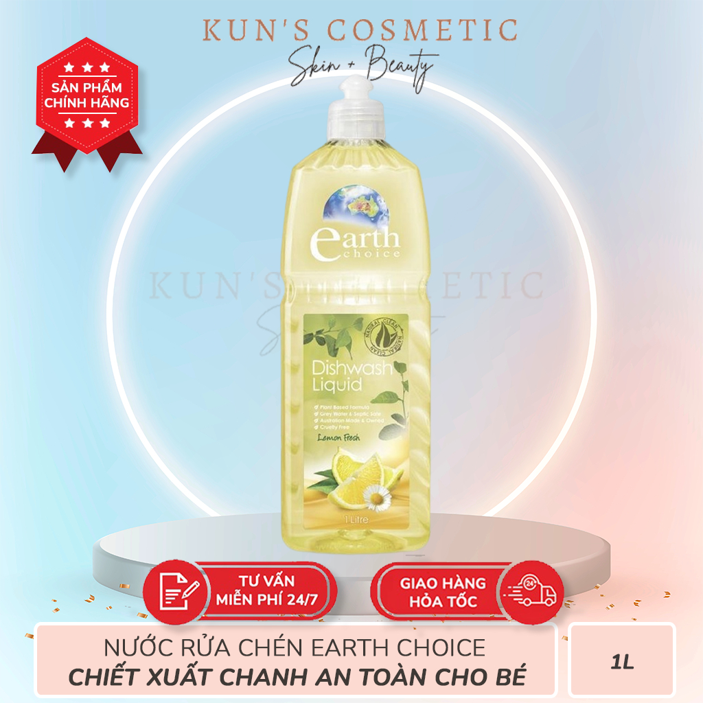 Nước Rửa Chén EARTH CHOICE An Toàn Cho Bé Không Khô Da Tay Chiết Xuất Chanh Dung Tích 1L