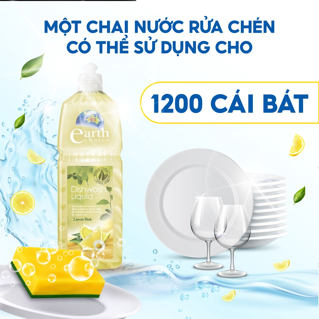 Nước Rửa Chén EARTH CHOICE An Toàn Cho Bé Không Khô Da Tay Chiết Xuất Chanh Dung Tích 1L