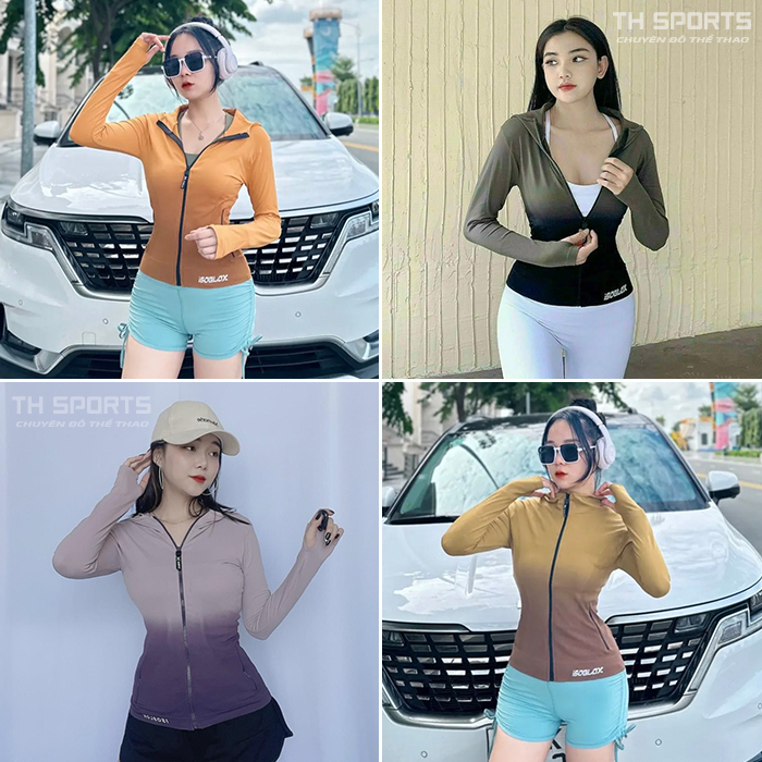 Áo khoác nữ loang màu thể thao vải dệt kim ôm form TH028, Áo khoác nữ tập gym yoga chống nắng chống tia UV TH SPORT | BigBuy360 - bigbuy360.vn