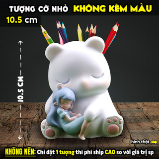 Tượng tô màu, LỌ BÚT GẤU SOÁI CA, size L, thạch cao trắng (Không kèm màu), luyện vẽ, decor