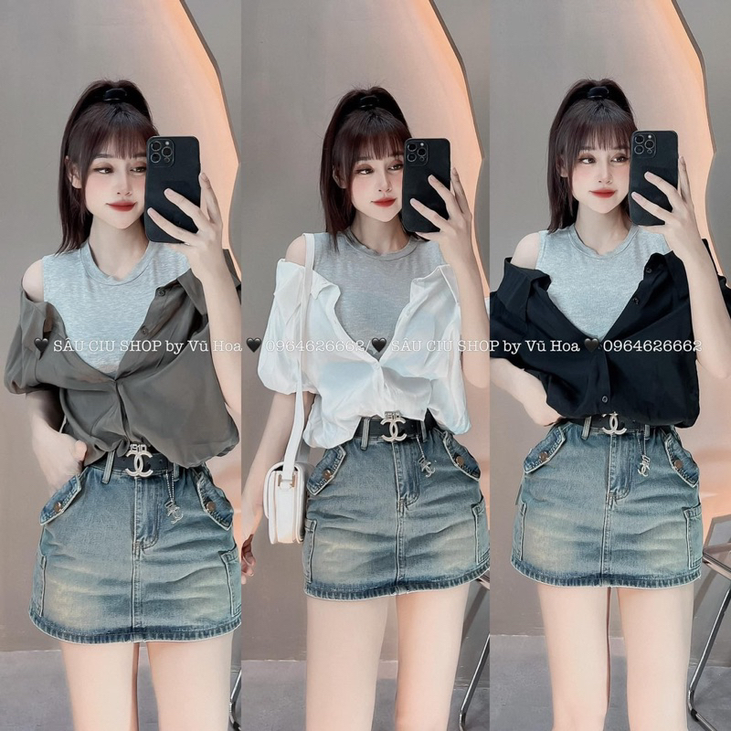Áo sơ mi phối thun