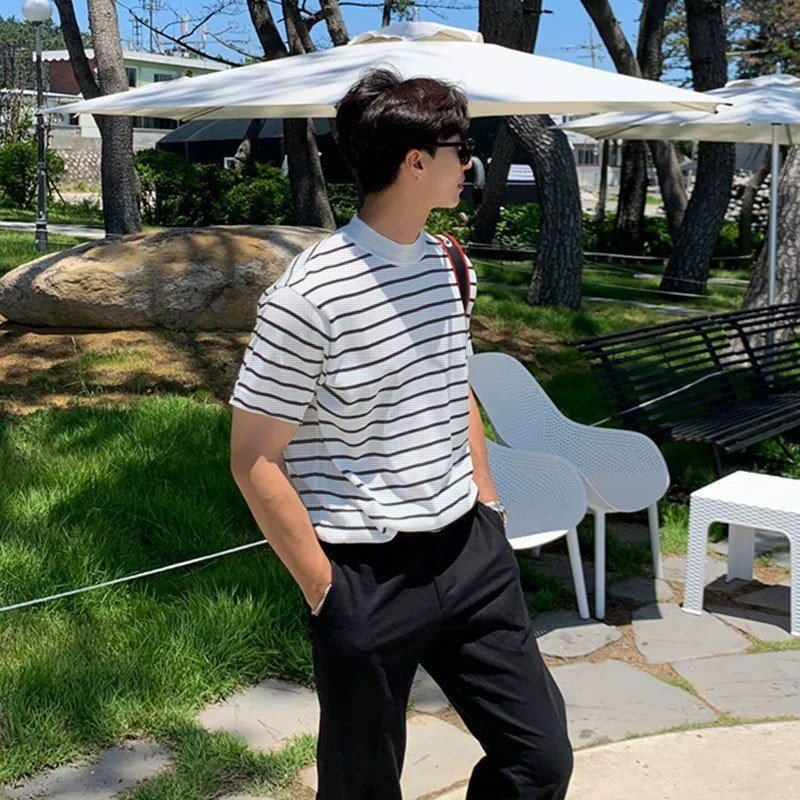 Áo thun Cổ cao Sọc ngang B&W TKTTSG Unisex Style |TAYSONE|