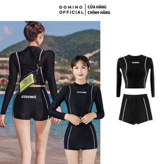 Đồ bơi nữ domino bikini 2 mảnh tay dài kín đáo