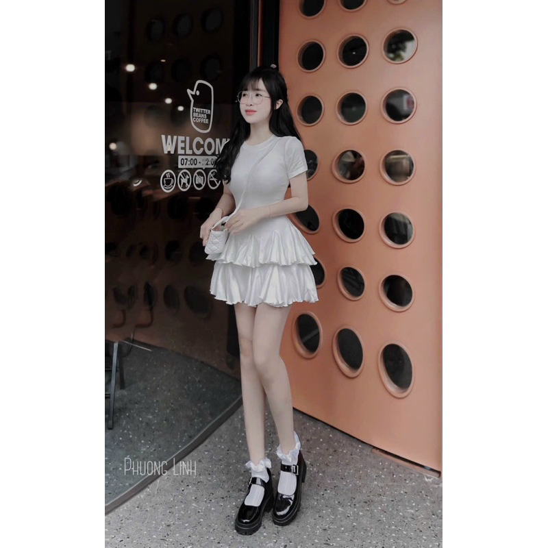 Đầm Thun Cổ Tròn Xoè 2 Tầng Thun Tăm QC Cá Tính Dễ Thương Đầm Dáng Xoè - Thời Trang Nữ Giá Rẻ