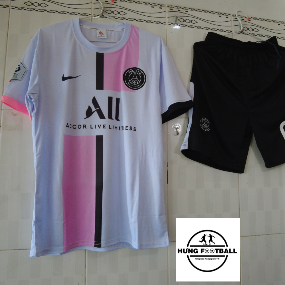 Quần áo bóng đá, đồ đá banh in tên, thun lạnh, PSG trắng hồng, in logo miễn phí HUNGSPORT TN