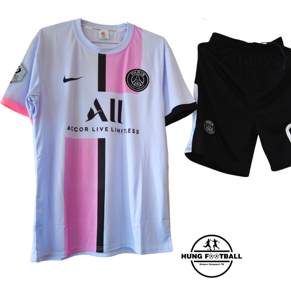 Quần áo bóng đá, đồ đá banh in tên, thun lạnh, PSG trắng hồng, in logo miễn phí HUNGSPORT TN
