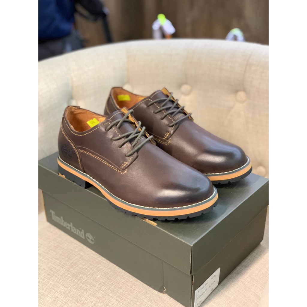 Giày Da Nam Timberland Thiết Kế Cột Dây Mũi Nhọn - Chất Da Xịn - Full Box  - SAUVUIVE