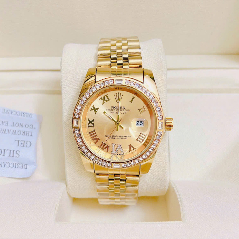 Đồng Hồ Nam Rolex Viền Đính Đá - Size 40mm, Máy Pin, Kính Mineral Chống Trày Nhẹ, Chống Nước Sinh Hoạt Bảo Hành Máy