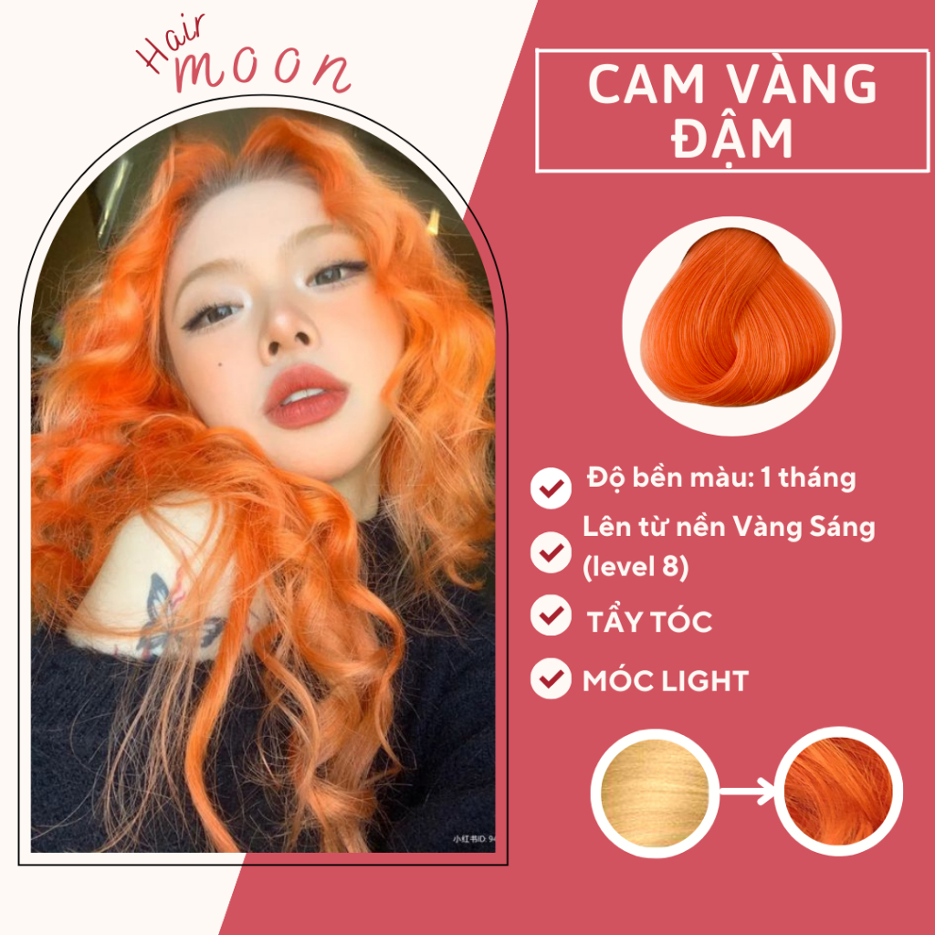 Thuốc nhuộm tóc CAM VÀNG ĐẬM | Tặng Oxy, vitaminE, bao tay, mũ trùm
