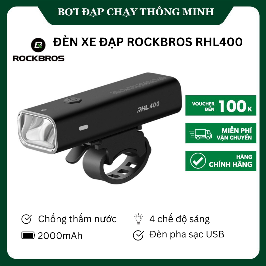 Đèn Xe Đạp RockBros Gắn Phía Trước Không Thấm Nước 400LM Sạc USB Đèn Pin MTB Xe Đạp Đường Trường