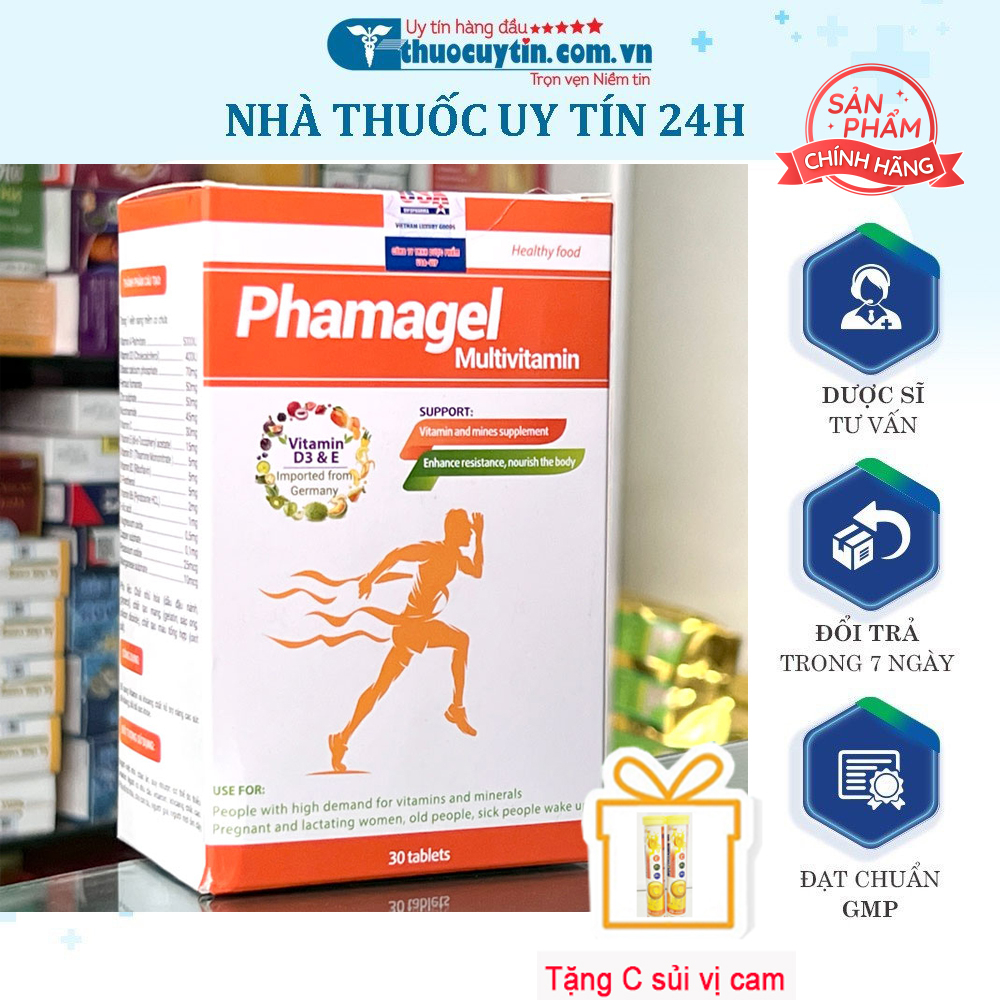 PHAMAGEL Multivitamin Giúp Bổ Sung Vitamin Và Khoáng Chất Hỗ Trợ Nâng Cao Sức Đề Kháng Bồi Bổ Cơ Thể (Hộp 30 viên)
