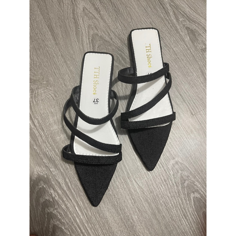 Dép bệt nữ mũi nhọn quai 3 dây mảnh nhiều màu chất liệu jean có bigsize từ 35 đến 45