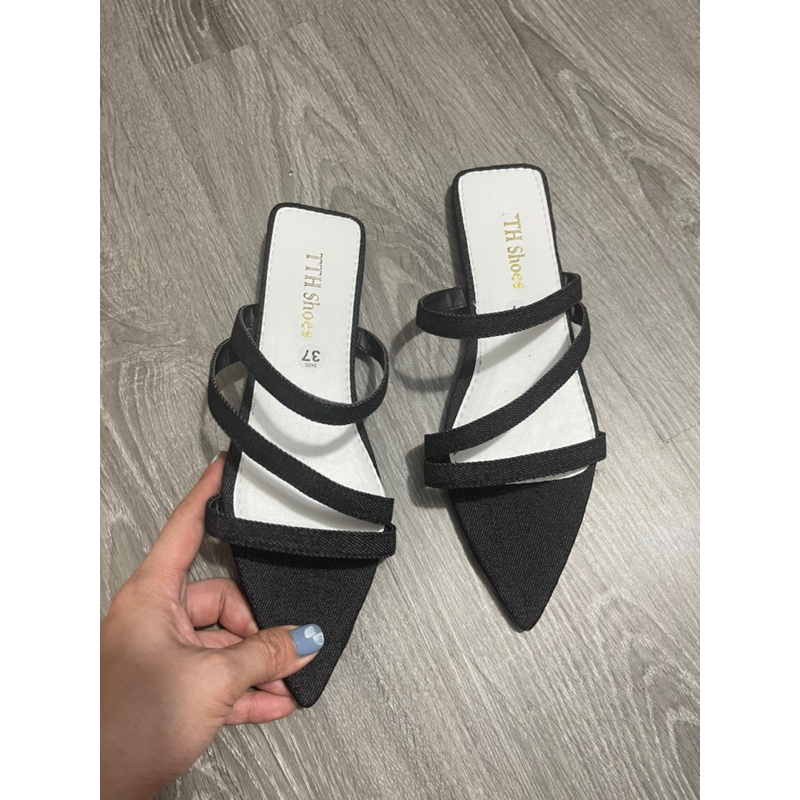 Dép bệt nữ mũi nhọn quai 3 dây mảnh nhiều màu chất liệu jean có bigsize từ 35 đến 45