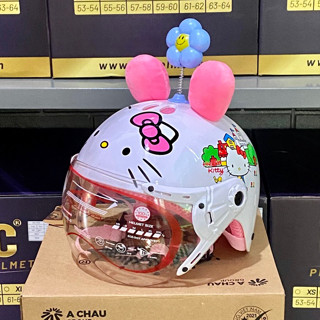 Nón bảo hiểm trẻ em có kính hình hello kitty cho bé từ 3 đến 7 tuổi chính hãng, có tem bảo hành ĐẠT CHUẨN