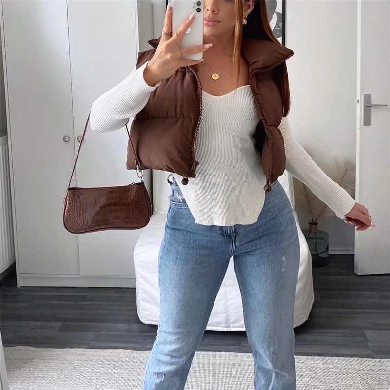 Áo khoác phao gile croptop, áo phao không tay cổ đứng kéo khóa trần bông thời trang 2023 | BigBuy360 - bigbuy360.vn