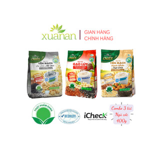  Combo 3 túi: NC Óc Chó Mè Đen+GLức No Sugar+Yến Mạch Hạnh Nhân ít đường 400gr  Tặng 2túi YếnMạch150g 